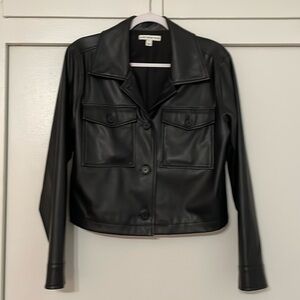 Faux leather cropped jacket